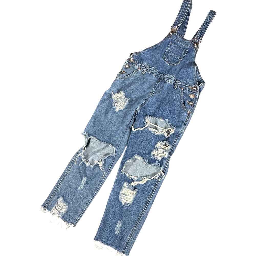 One Teaspoon Awesome Overall Women 26 Blue Distressed Relaxed Denim Dungarees